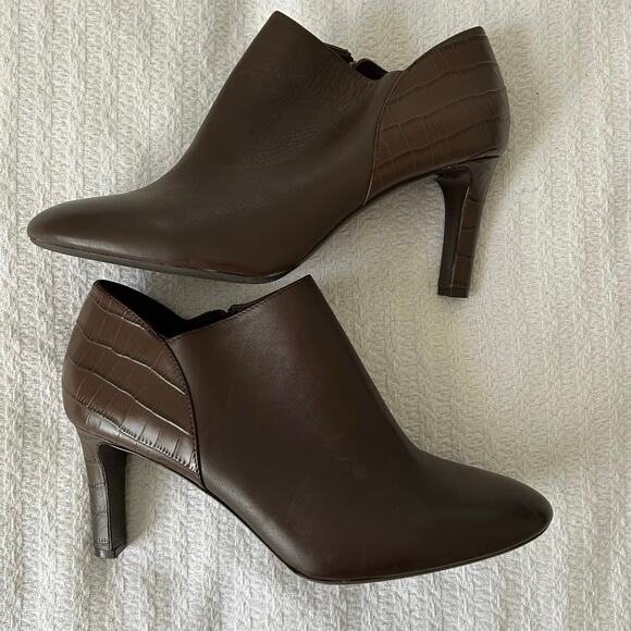 Antonio Melani Women Leather Brown Stiletto Booties Shoes Embossed Zip Up Size 9 - Picture 2 of 7